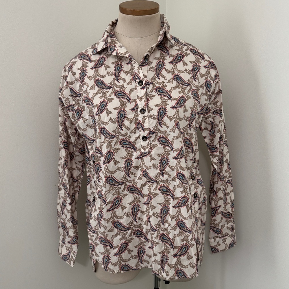 NEW Duffield Lane‎ Small Savannah Button Down Top Fall Paisley Print Classic